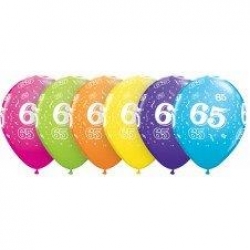Helium Ballonnen "Bedrukt"; 65 Jaar (diverse kleuren)